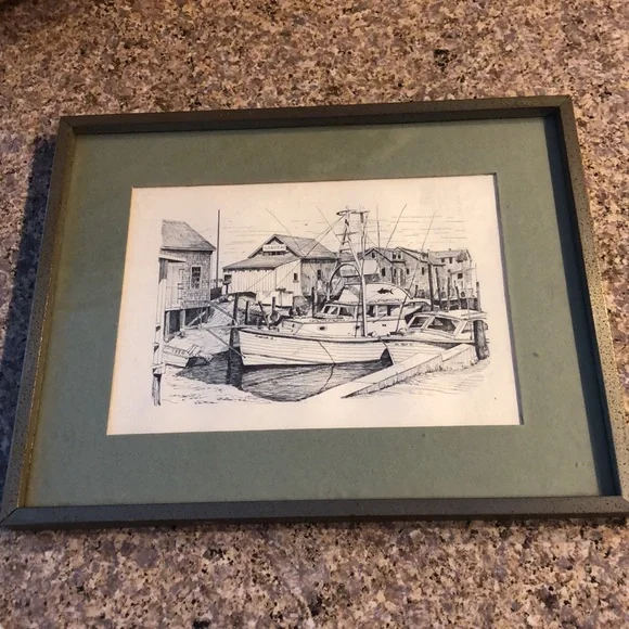 Goff Prints Framed and Matted Boat, Lobster Waterfront Scene - Picture 3 of 11